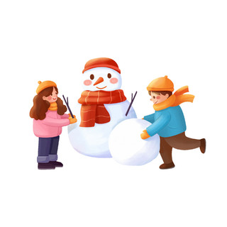 卡通雪人小孩玩雪元素GIF动态图雪人元素